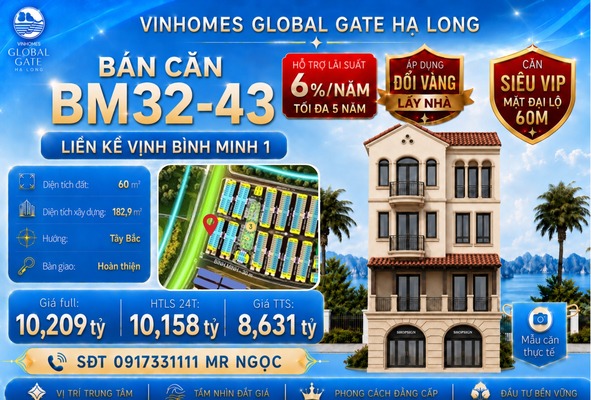 Liền Kề VIP Mặt Đại Lộ 60m l BM32-43 Vịnh Bình Minh 1- Vinhomes Global Gate Hạ Long – Vinhomes Hạ Long Xanh